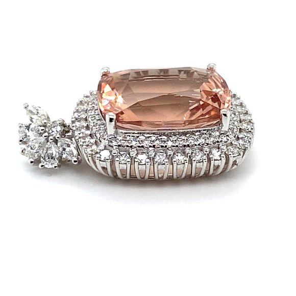 Morganite 13.30ct Natural Diamonds Solid 18K White Gold Pendant - Picture 6 of 7